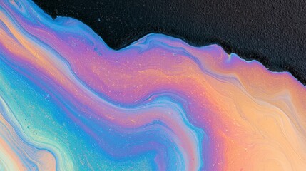 Obraz premium Pastel Rainbow Sheen along Textured Dark Water