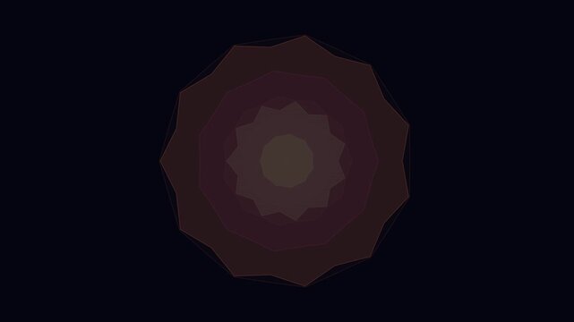 A symmetrical polygon pattern radiates outward from the center against a dark background with subtle light rays.