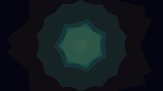 Abstract geometric design featuring a multilayered star shape inside a wireframe polygon on a dark background.