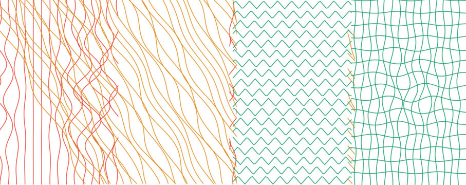 Abstract background featuring dynamic wavy line arrays and interlaced grid patterns in green and salmon