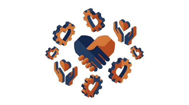 Isometric icons of hands and gears forming a heart for National Friendship Day concept