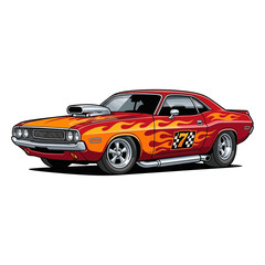 Naklejka premium Vintage Muscle Car Flames Racing Number 7 Vector Art