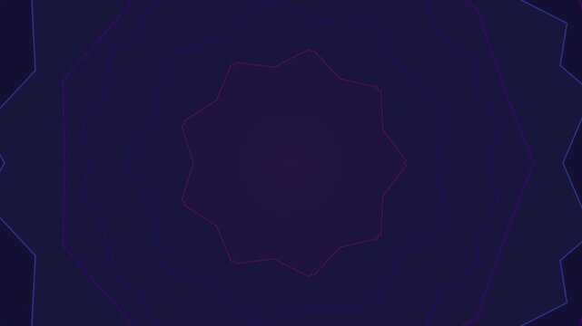 Geometric lines create a kaleidoscopic pattern with purple and blue colors fading into the center.