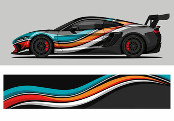 Fototapeta premium Sleek sports car with colorful racing stripes and aerodynamic design