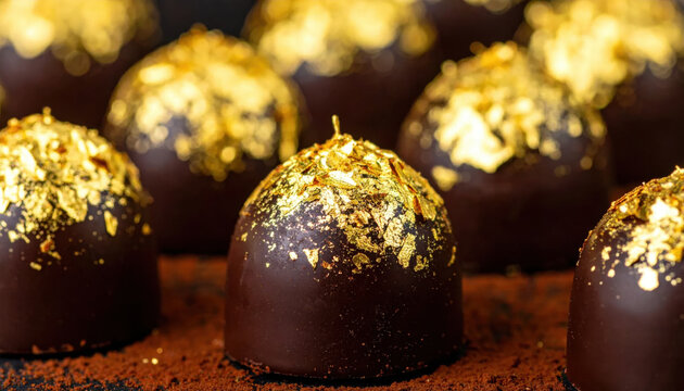 Chocolate truffle luxury dessert gold leaf gourmet sweet dark chocolate cocoa powder confection artisan indulgent closeup chocolate truffle luxury dessert gold leaf gourmet Christmas concept