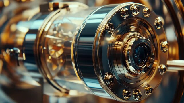 Detailed industrial machinery, focus on the intricate design and structure of an engine or assembly piece.