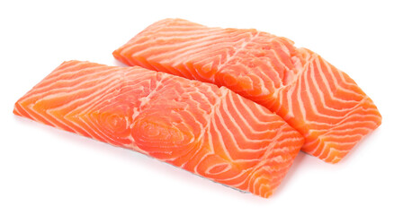 Obraz premium Pieces of raw salmon isolated on white