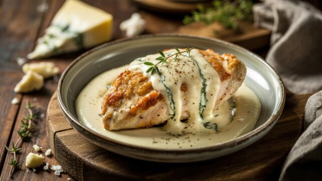 The national dish of Italian cuisine. 
Pollo alla gorgonzola is an Italian dish of fried chicken fillet stewed in a delicate sauce of blue gorgonzola cheese.
