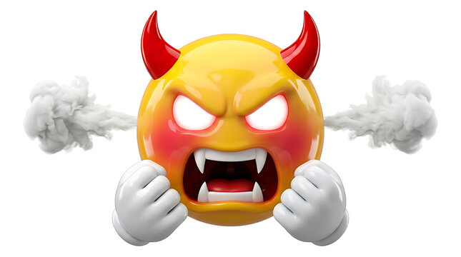 Furious 3D Devil Emoji Character Icon for Extreme Anger, Rage, and Stress Concepts