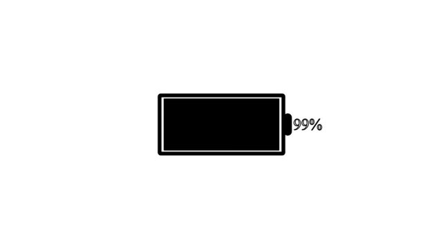 Discharged accumulator. Low battery warning indicator. battery fast charging animation, Glowing animated battery icon. Abstract sign of the neon battery charging on the black screen background.4k