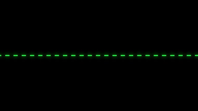 Simple white dashed line animation on a black background, ideal for road markings, highway lane dividers, traffic graphics, transportation videos, navigation interfaces, and motion design projects.