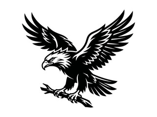 Naklejka premium Powerful Eagle Mascot Graphic Illustration Perching on Branch for Sports, Patriotism, and Strength Symbolism - Black and White Vector Art