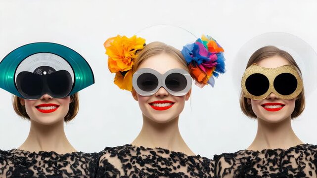 A beautiful woman modeling a variety of fashionable sunglasses. High-quality perfect for advertising or fashion blogs.
