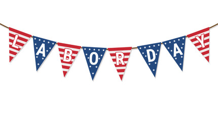 Fototapeta premium Labor Day decorative bunting banner with stars and stripes patterns on white.