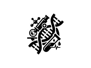 Fototapeta premium Science and Genetics Icon: DNA, Microscope, Test Tube, Molecule, Heartbeat
