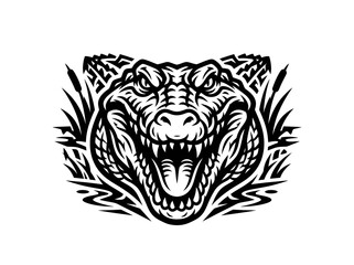 Fototapeta premium Black and White Vector Art of Fierce Alligator Head with Tribal Ornaments