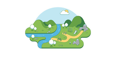 Obraz premium Peaceful Nature Landscape with People Enjoying Outdoor Recreation in Public Park