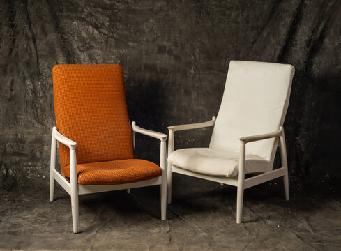 vintage furniture and accessories with texture and details on a dark background
