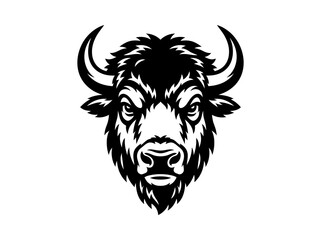 Fototapeta premium Powerful American Bison Head Mascot Monochrome Illustration for Sports Teams and Wildlife Design