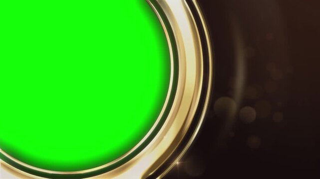 Circle frame with gold accents creates an elegant transition effect over a green screen background.