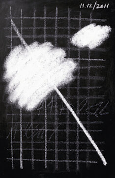 White chalk clouds on black grid board