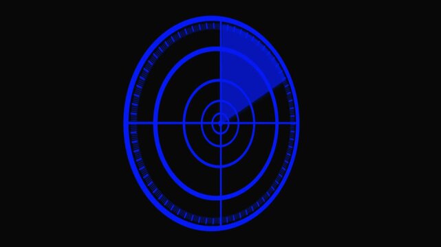 Futuristic Military Radar Scanning Interface with Digital T Rader searching security concept animation. signal waves, searching icon. Rader searching on black background and various collar animation .