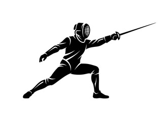 Fototapeta premium Black Silhouette of a Fencer in Action, Sports Vector Icon
