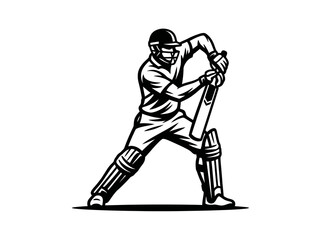 Fototapeta premium Black and White Line Art of a Cricketer Batting