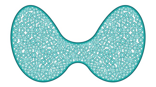 Stylized vector illustration of a human thyroid gland with cellular pattern isolated on white background.