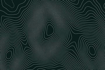 Fototapeta premium Abstract topographic contour map with white linear curves on dark jade background, demonstrating geological terrain flow and modern procedural design