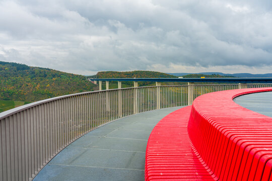 High Mosell bridge also known as Hochmosel on autumn cloudy day. Germany