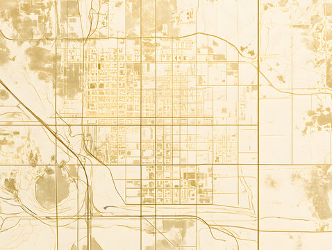 Bozeman, Montana map &ndash; mustard gold streets against creamy background