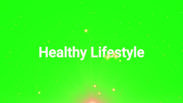 Healthy lifestyle text displays on a vivid green background with soft light effects designed for wellness and fitness branding.