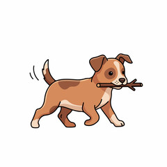 Obraz premium Cute Cartoon Dog Running with a Stick in Its Mouth