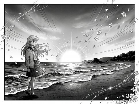 girl on the beach manga style