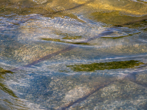 Abstract Water Ripple Texture Over Shallow River Stones