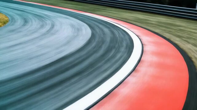 Blurry of a wet race track with tire marks.