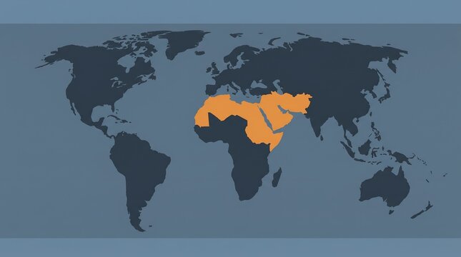 Arab world and MENA region highlighted in orange on world map