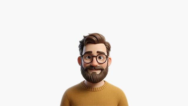 Bearded man portrait with glasses in 3D clay style
