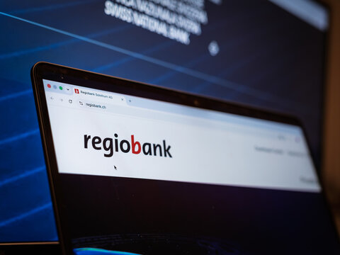 BERN, SWITZERLAND - JUNE 9, 2026: laptop screen displays the Regiobank website. Regiobank Solothurn is a Swiss regional retail bank serving customers in the Solothurn area.