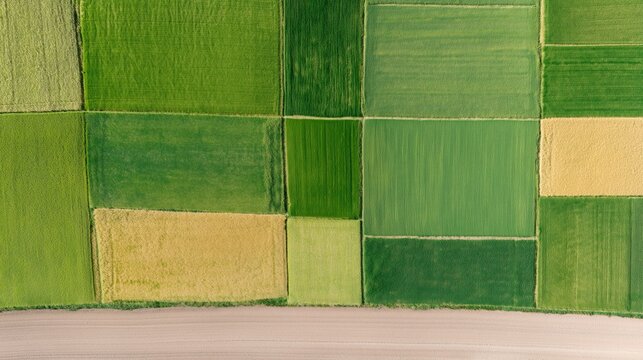 Aerial Crop Fields with Pale Country Road