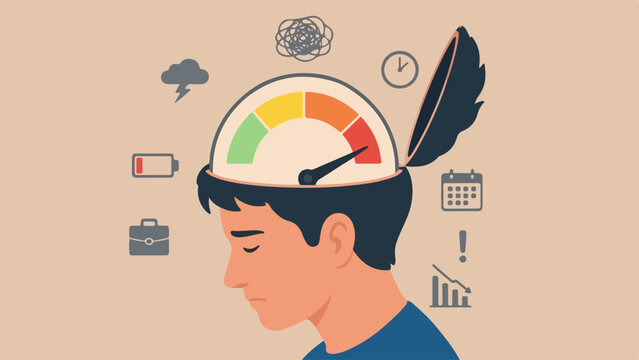 Stress and anxiety level, exhausted and fatigue from work causing depressed and mental illness concept, human head open to see stress level or tired meter rising reaching maximum in his brain2.svg