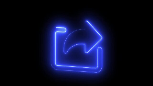 Glowing blue neon share animation on black background, digital