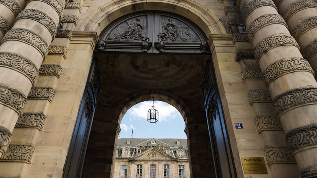 Baroque architecture of Palais Rohan archway framing the inner courtyard in Strasbourg