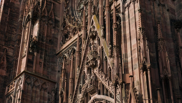 Strasbourg Cathedral facade displaying ornate sculptures and architectural elements