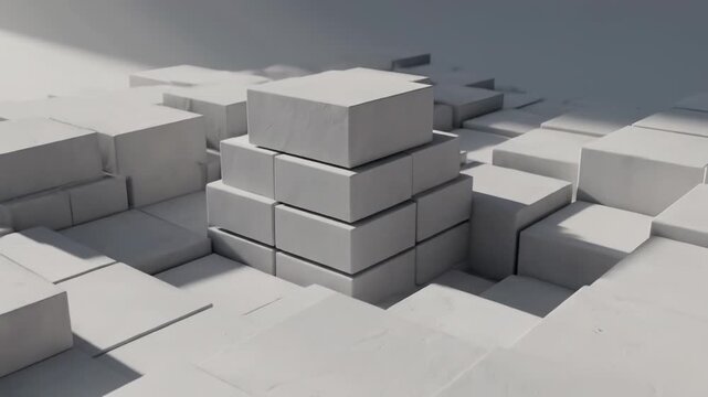 A grayscale, three-dimensional array of rectangular blocks, lit by diffused light