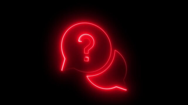 Neon red question mark speech bubble glowing animation for faq and support