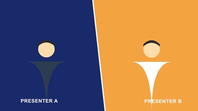 Presenter duo character design animation showcasing minimal vector icons for broadcast media or corporate video presentations