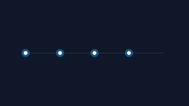 Progress bar animation featuring glowing circular nodes appearing along a thin horizontal line video footage sequence