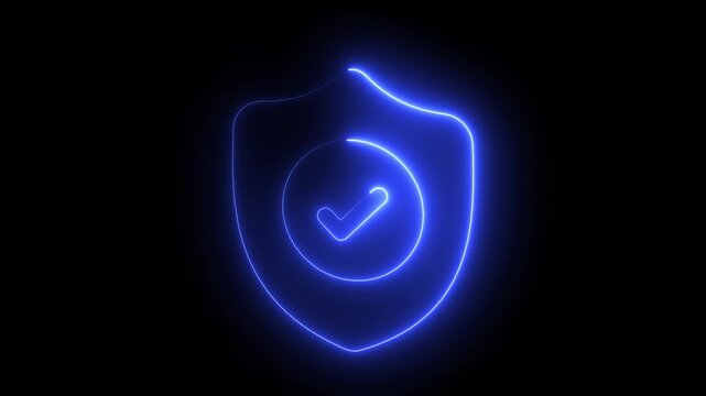 Glowing neon shield with checkmark animation for cybersecurity and data protection concepts